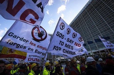 brussels steel workers protest